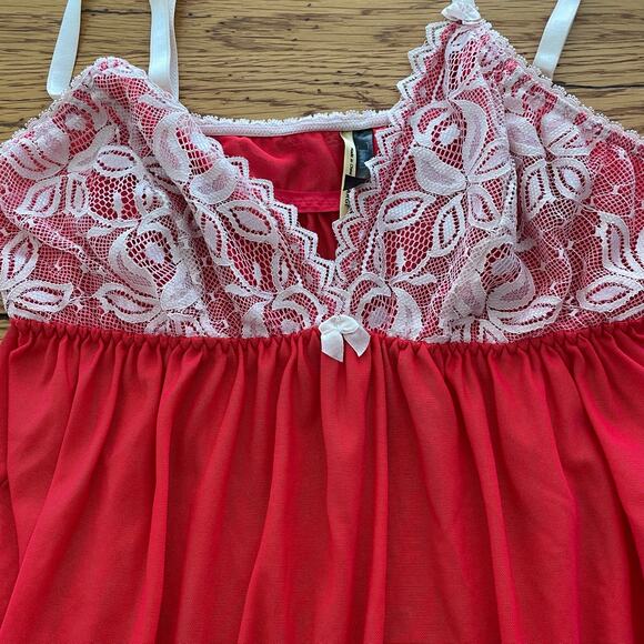 Tart Noir Feminine Sheer Babydoll Lingerie Red Sz L Pink Dainty Bow Adjustable - Picture 8 of 8